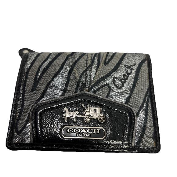 Coach Madison Gray Canvas Leather Trim Zebra Printed Wallet - Picture 1 of 12